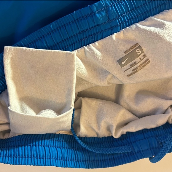 Nike Fit Dry Running Shorts Women’s Small Blue, lined, drawstring, white swoosh - Picture 5 of 7
